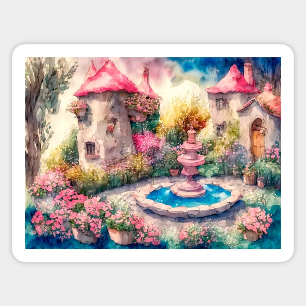 House with Fountain Sticker by oreundici